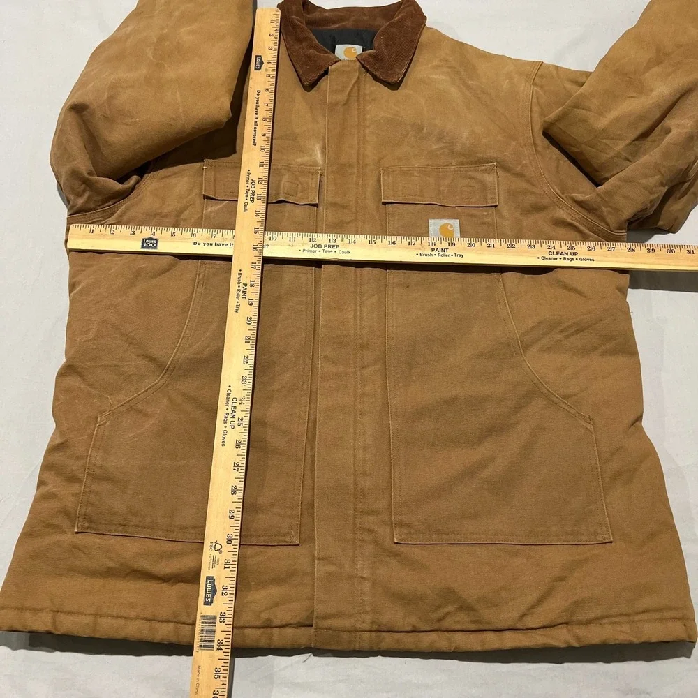 Carhartt Mens Brown C03 Duck Canvas Quilt Lined Workwear Coat Jacket 50 Tall